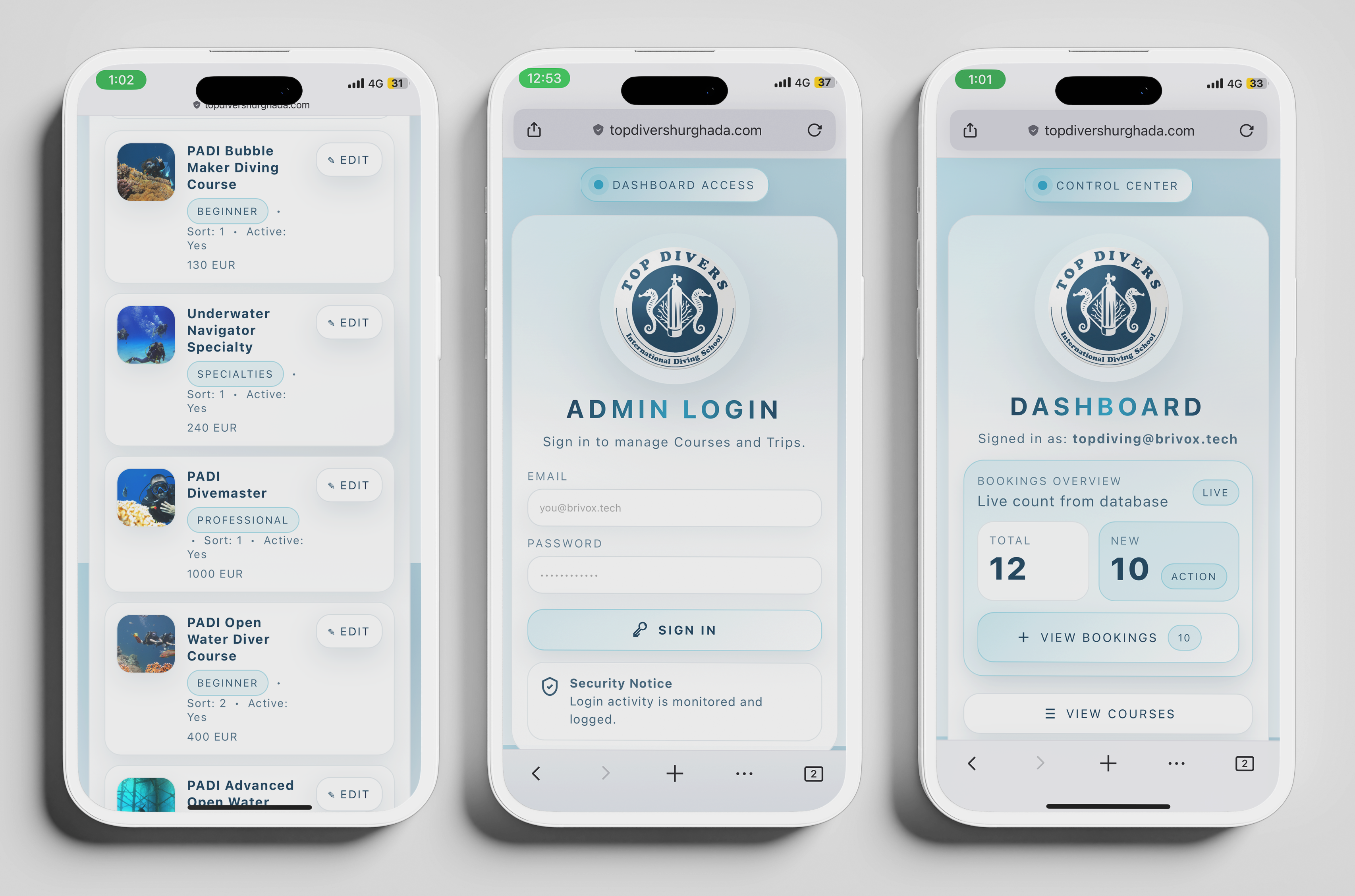 Dashboard — Composite (3 screens in one image)
