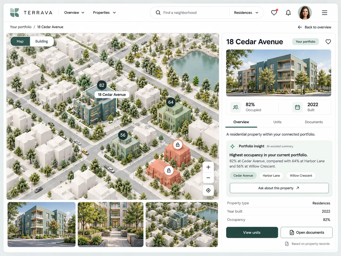 TERRAVA 18 Cedar Avenue property detail with map location, occupancy, property information and portfolio insight